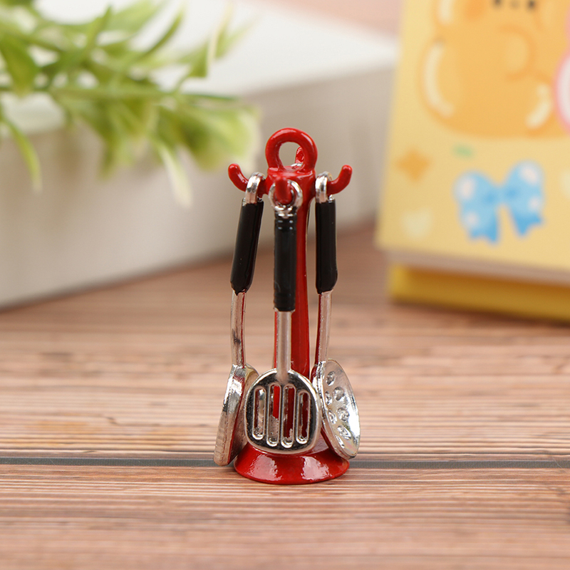 Home Cooking Utensil Set - (BF06)1:12 ドールハウスキッチン用品 垂直吊り下げ式スプーン スパチュラ スプーン ザルセット