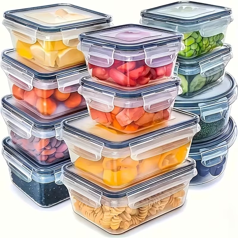 Home Cooking Food - 4個セット 透明食品保存容器 スナップ蓋付き、果物、野菜、パスタ、乾物用、再利用可能
