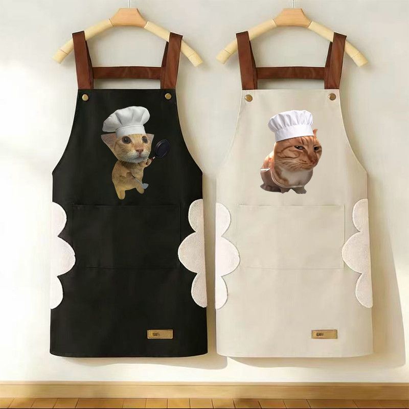 Home Cooking For Dogs - ウイルス風ミームシェフ猫＆犬柄エプロン 防水・耐油・調節可能 キッチン調理用エプロン ポケット付き 家庭用BBQカフェユニフォーム＆ギフト