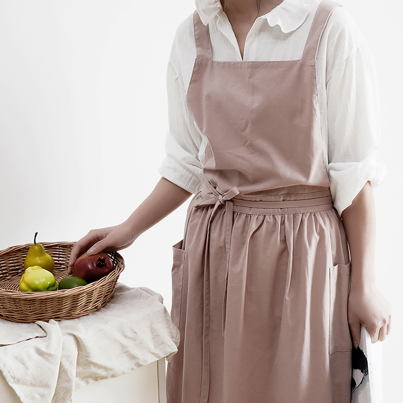 Home Cooking Japanese - 女性コットンリネンよだれかけエプロン和風ノースリーブピナフォアホームキッチンコーヒー調理花屋エプロン防水ドレス