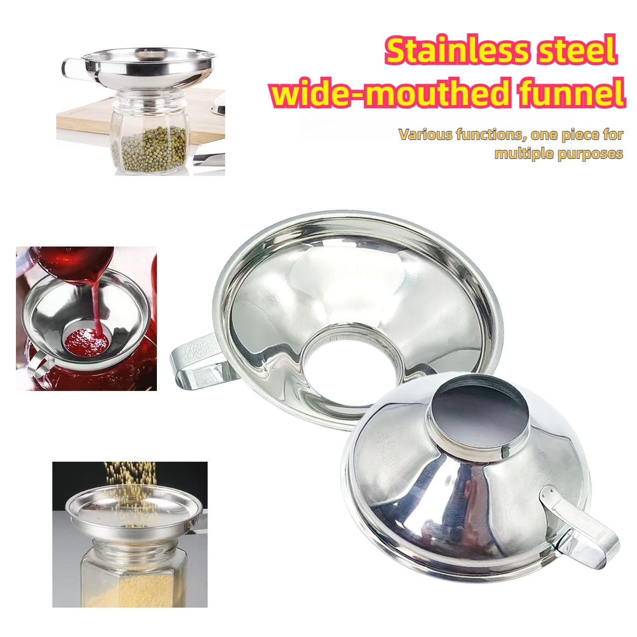 Home Cooking Oil - プレミアムステンレス鋼キッチン漏斗大型広口デザイン缶詰ジャムオイル液体注ぐ家庭用