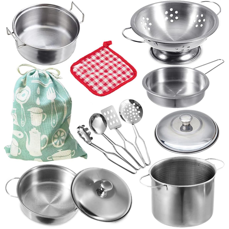 Home Cooking Utensil Set - ミニステンレス製キッチン用品おもちゃセット 女の子向け、子供向けごっこ遊びキッチン用品、教育的なシミュレーション料理遊び