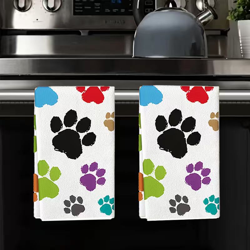 Home Cooking For Dogs - 2枚セット、カラフルな犬の足跡柄キッチンタオル、40cm*60cmタオルセット、超吸収性ソフトクリーニングクロス、クッキング＆ベーキングティータオル、ハンドタオル、クリーニングクロス、食器洗いクロス、キッチン装飾、リビングルーム装飾、キッチン必需品、家庭必需品