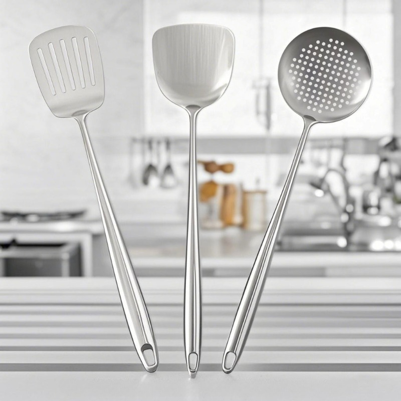 Home Cooking Utensil Set - 食品グレードステンレス製中華鍋用スパチュラ、金属製キッチン用品、穴あきターナー、スプーン、レードル、調理器具セット、キッチンアクセサリー