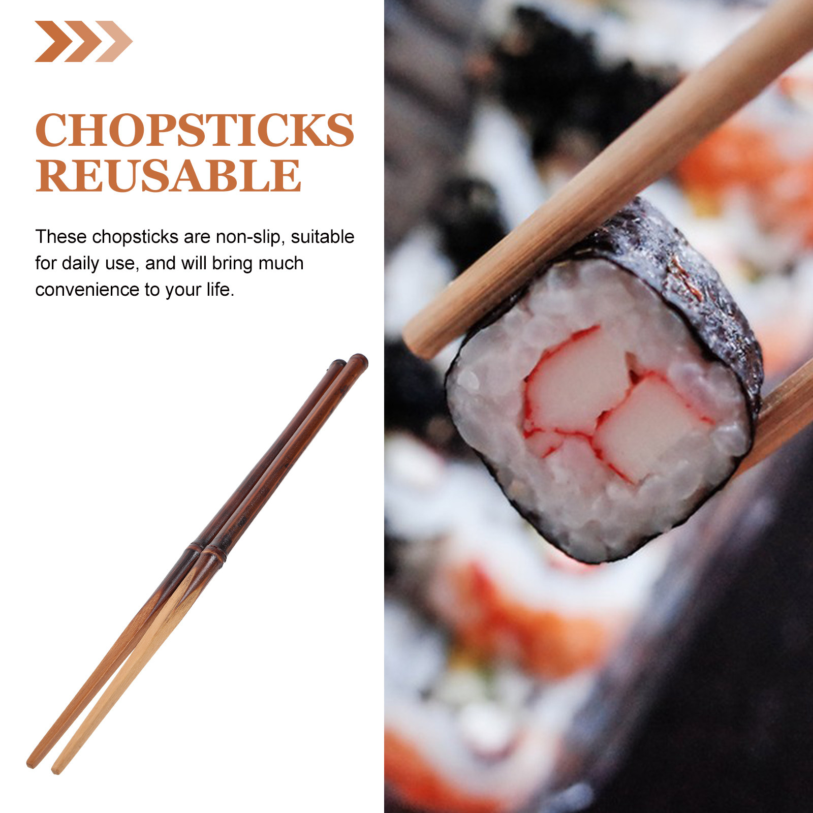 滑り止め付き竹製箸1組、再利用可能な和風コンパクト食器、家庭 - Home Cooking Japanese Food のレビューと価格