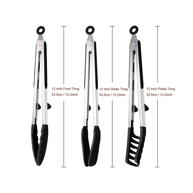 3 個のシリコンキッチン調理トングセットステンレス鋼ノンステ - Home Cooking Utensil Set のレビューと価格