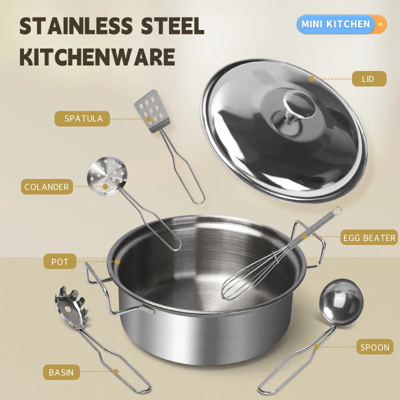 ステンレス製キッズキッチンおもちゃセット、本物そっくりの金属 - Home Cooking Utensil Set のレビューと価格
