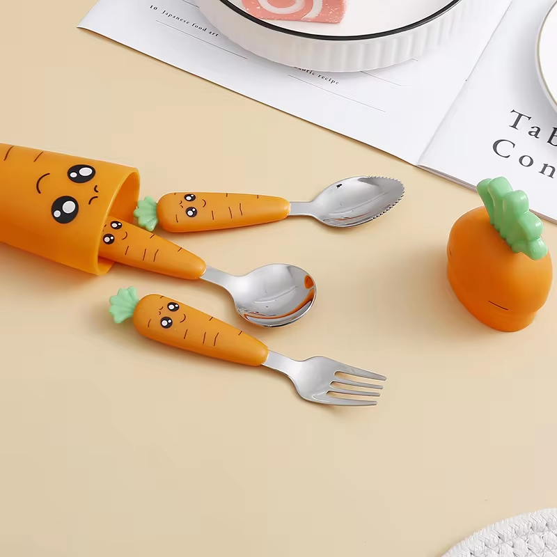 子供用の箱が付いたステンレス鋼のにんじん食器,スプーン,フォ - Home Cooking Utensil Set のレビューと価格