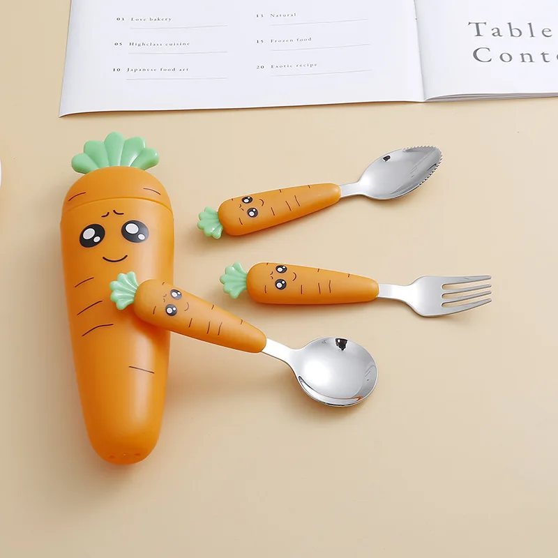 子供用の箱が付いたステンレス鋼のにんじん食器,スプーン,フォ - Home Cooking Utensil Set のレビューと価格
