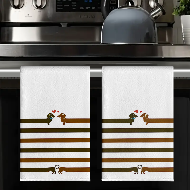 2枚セット、バレンタインデー ダブルドッグハートキッチンタオ - Home Cooking For Dogs のレビューと価格