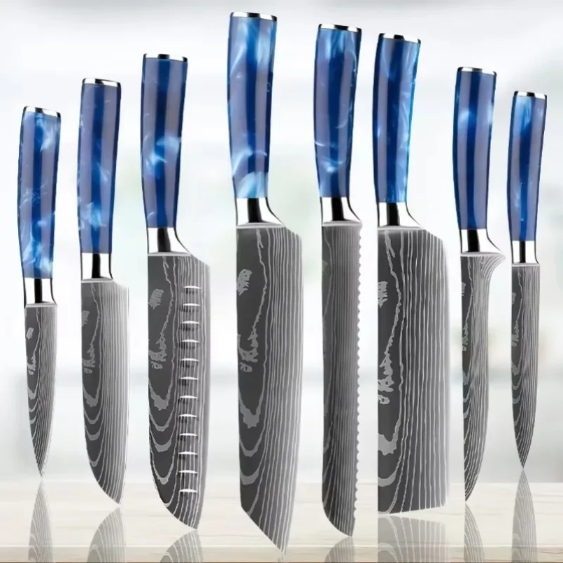 ダマスカス模様レーザー鋼日本製三徳包丁樹脂ハンドルシェフ用肉 - Home Cooking Japanese のレビューと価格