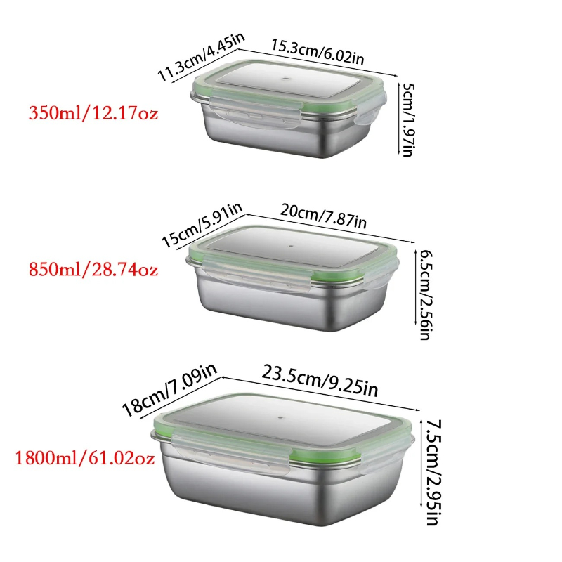 304ステンレス製ランチボックスセット、シリコン製透明蓋付き - Home Cooking Food のレビューと価格