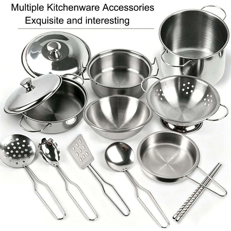 ミニステンレス製キッチン用品おもちゃセット 女の子向け、子供 - Home Cooking Utensil Set のレビューと価格