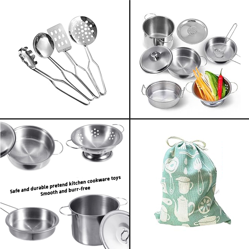 ミニステンレス製キッチン用品おもちゃセット 女の子向け、子供 - Home Cooking Utensil Set のレビューと価格