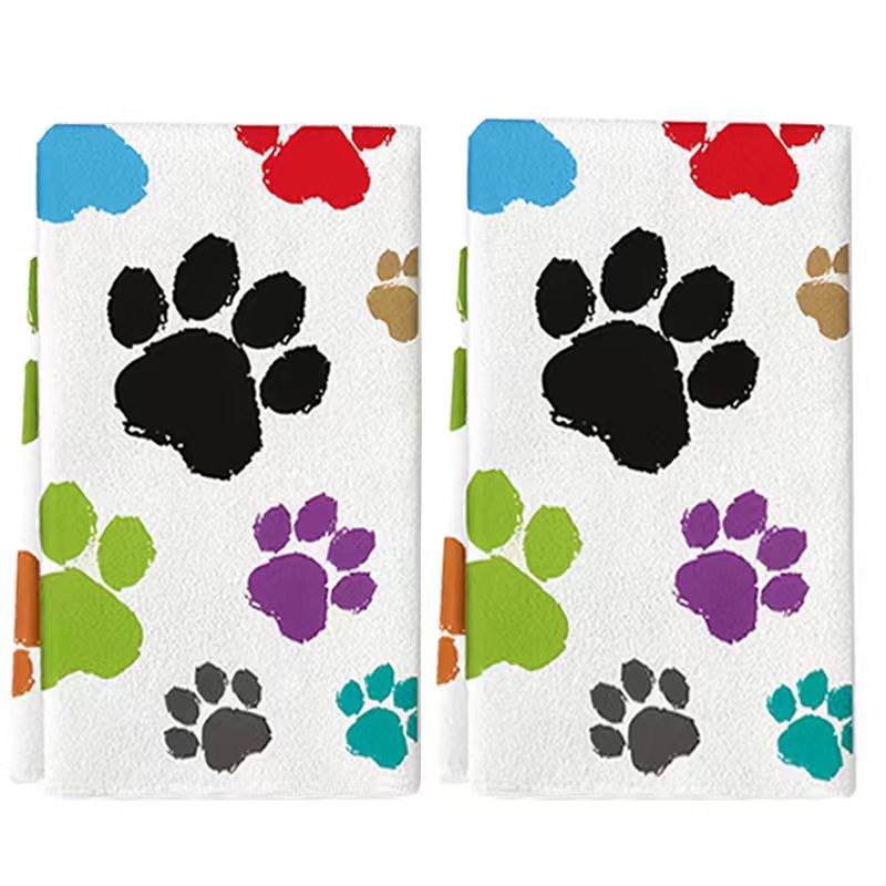 2枚セット、カラフルな犬の足跡柄キッチンタオル、40cm*6 - Home Cooking For Dogs のレビューと価格