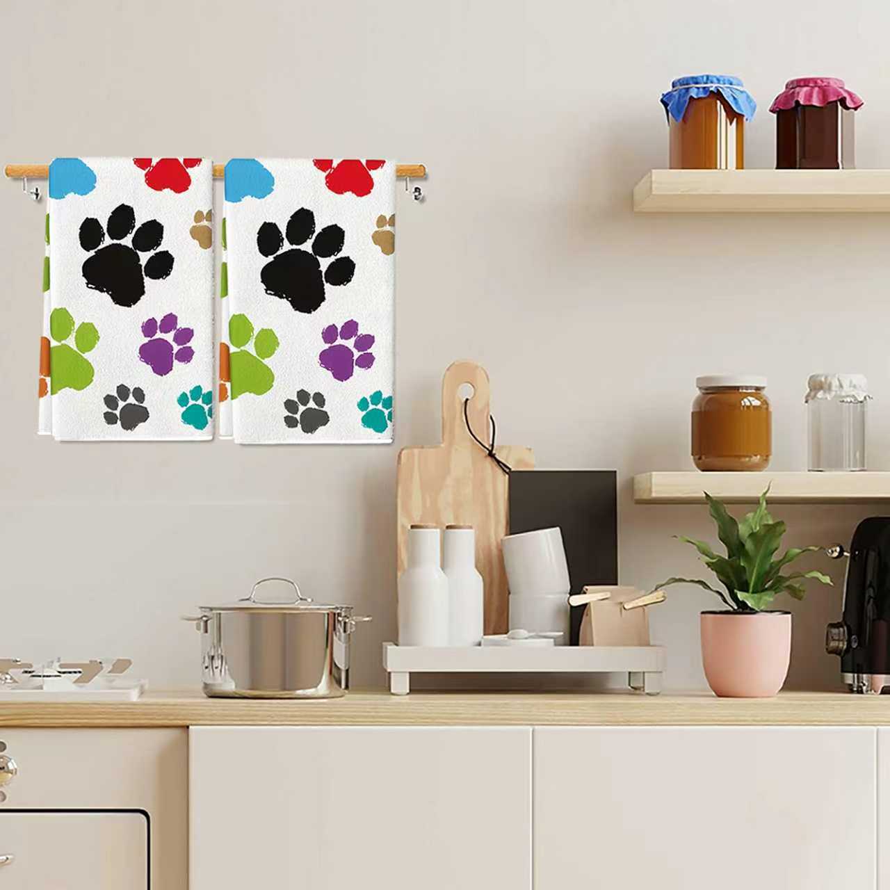 2枚セット、カラフルな犬の足跡柄キッチンタオル、40cm*6 - Home Cooking For Dogs のレビューと価格