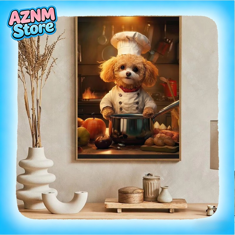 面白い動物キツネ犬ライオンキッチン調理抽象ポスタープリントキ - Home Cooking For Dogs のレビューと価格