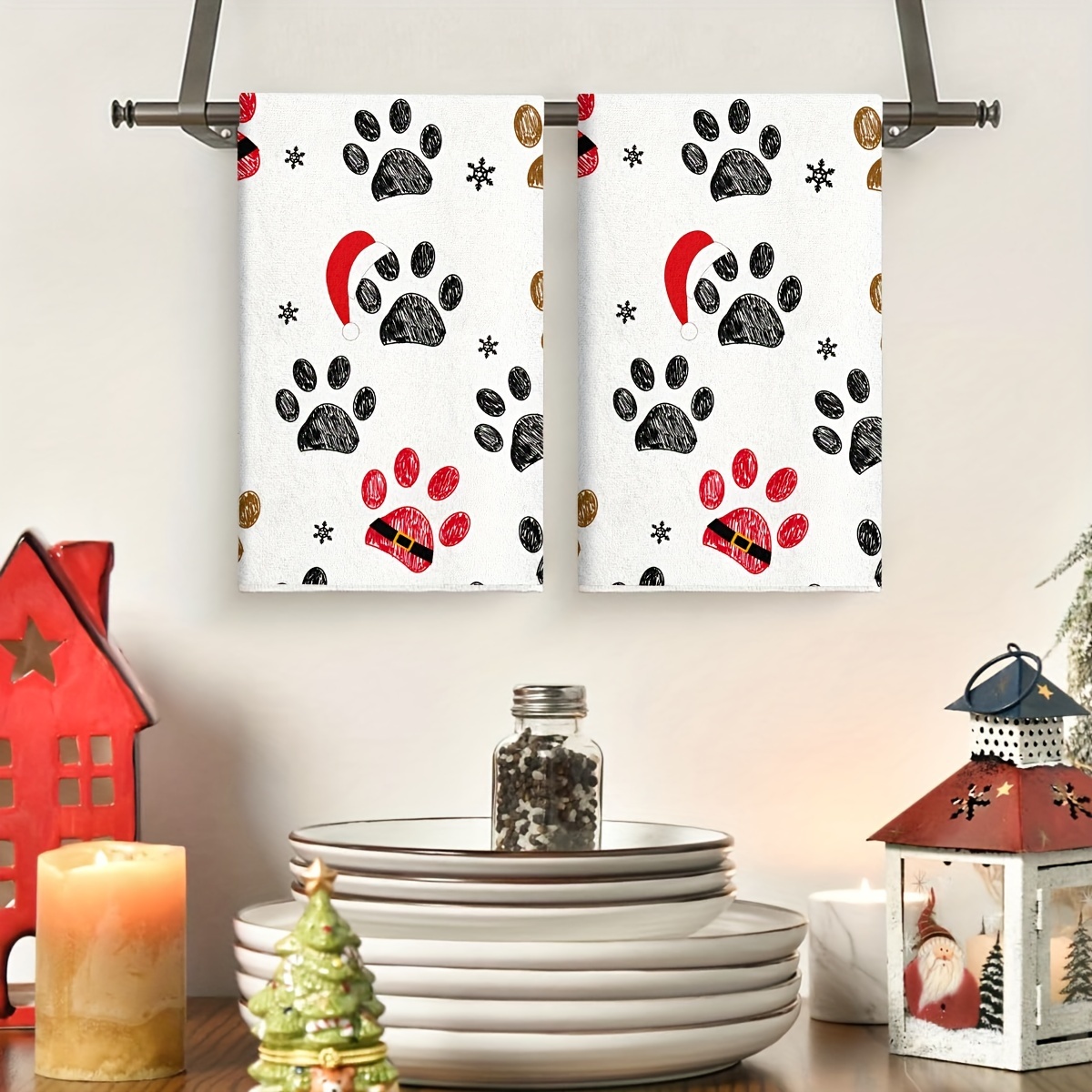 2個、レッドクリスマスハット犬の足キッチンタオル、40cm* - Home Cooking For Dogs のレビューと価格
