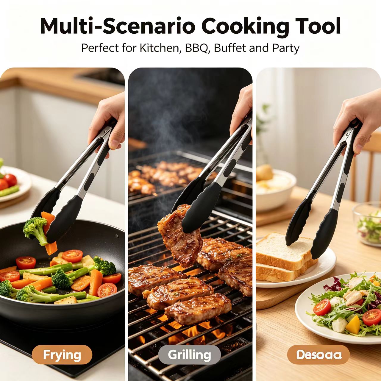 3サイズ展開、頑丈なステンレス製キッチン用トング、シリコンチ - Home Cooking Utensil Set のレビューと価格