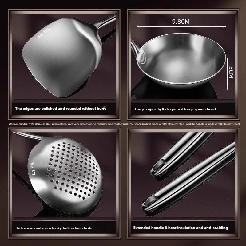 食品グレードステンレス製中華鍋用スパチュラ、金属製キッチン用 - Home Cooking Utensil Set のレビューと価格